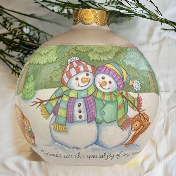 Hallmark Large Glass Ball Ornament Winter Friends 2001 Snowmen Forest Animals 4" - Picture 3 of 9
